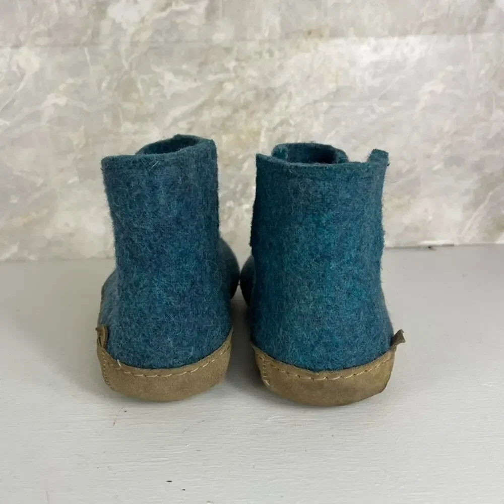 Glerups Womens Booties Slippers Wool Upper Size 11 Petrol Blue Suede Sole